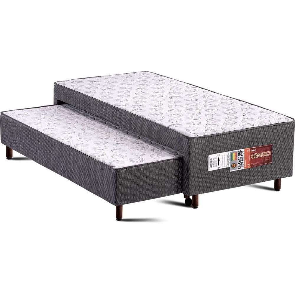 Cama Box c/Auxiliar Conjugado Solteiro: Colchão Ortopédico Compact Plus Grey (88x188x40) Polar