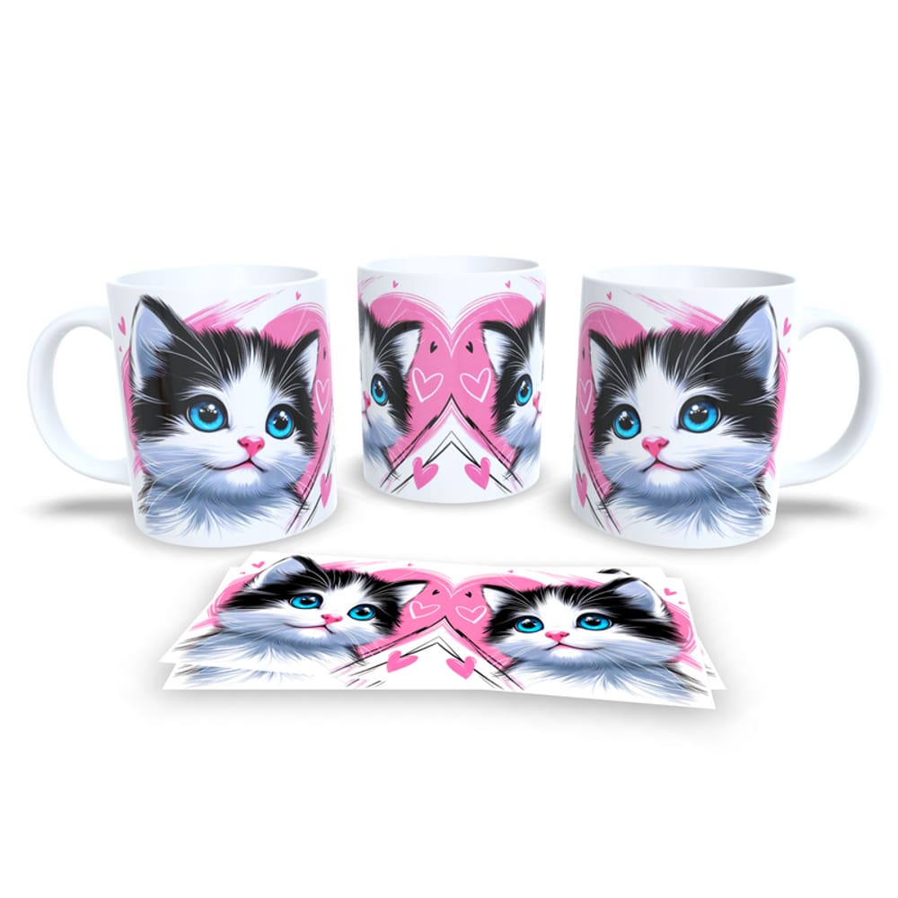 Caneca Cerâmica Personalizada Gato / Gatinho Branco e Preto / Frajola - Modelo 785272