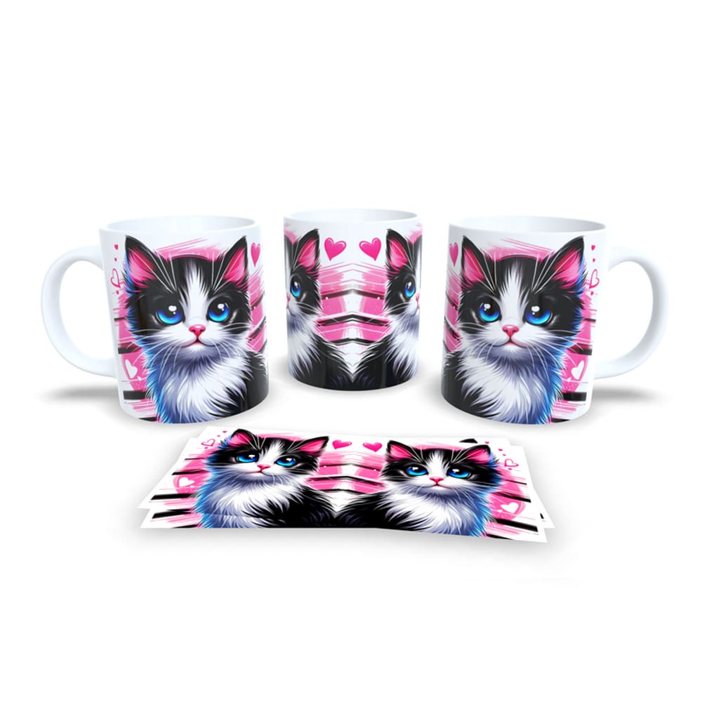 Caneca Cerâmica Personalizada Gato / Gatinho Branco e Preto / Frajola - Modelo 785274