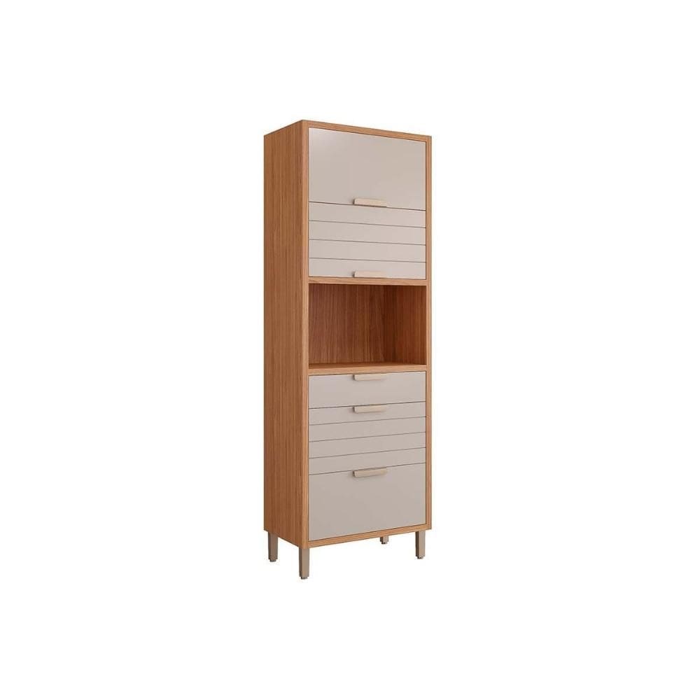 Torre Quente de Cozinha Paneleiro Eloise 1 Forno c/2 Gavetas e 3 Portas Basculantes Riscadas 70 cm Freijo/Off White - MGM
