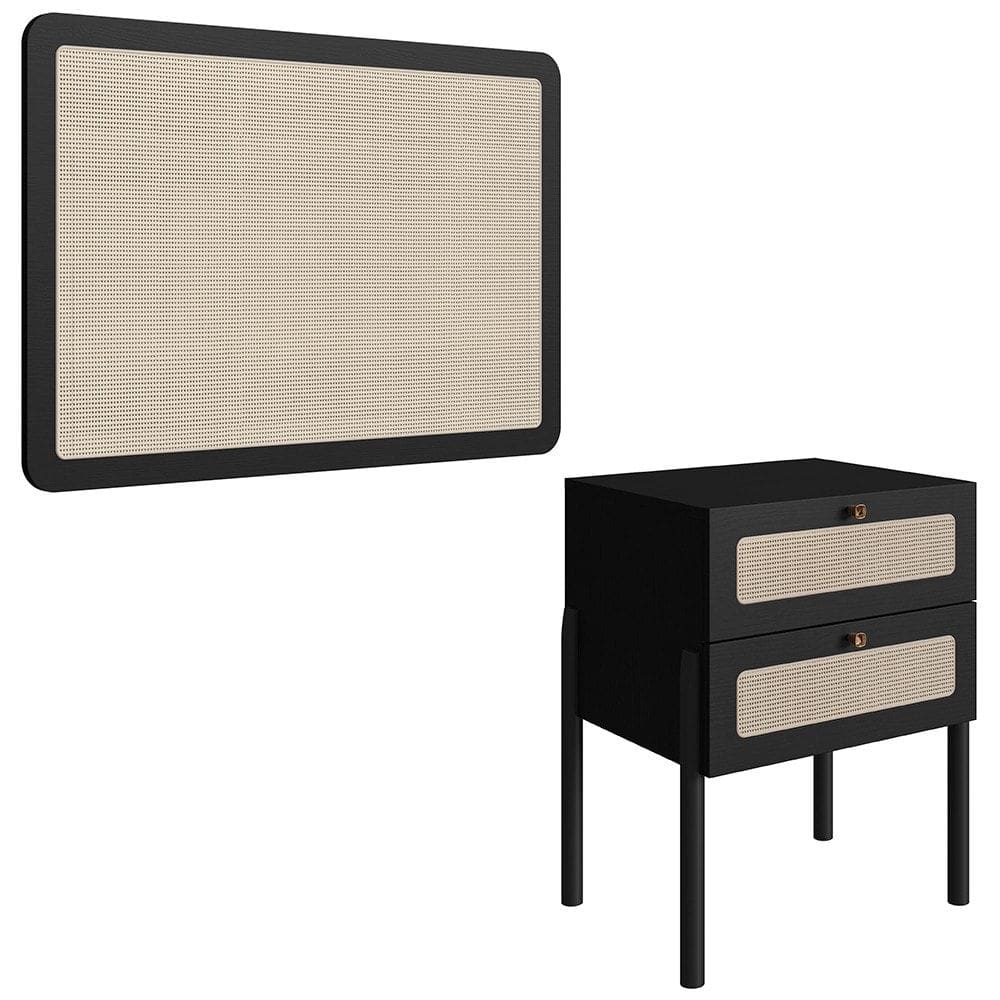 Cabeceira Solteiro e Mesa Pés de Madeira Arlo A10 Nero/Preto - Mpozenato