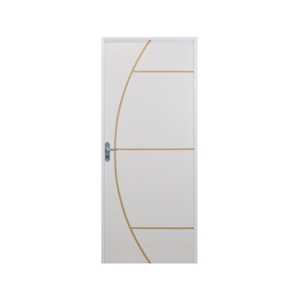 Kit Porta de Madeira Decorada 212x75cm com Batente de Aluminio 3,6cm Gáucha MGM Branca