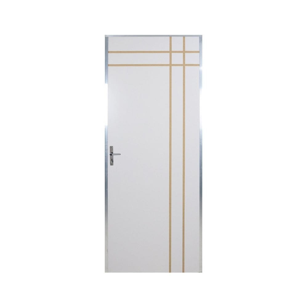 Kit Porta de Madeira Decorada 212x75cm com Batente de Aluminio 3,6cm Mantiqueira MGM Branca