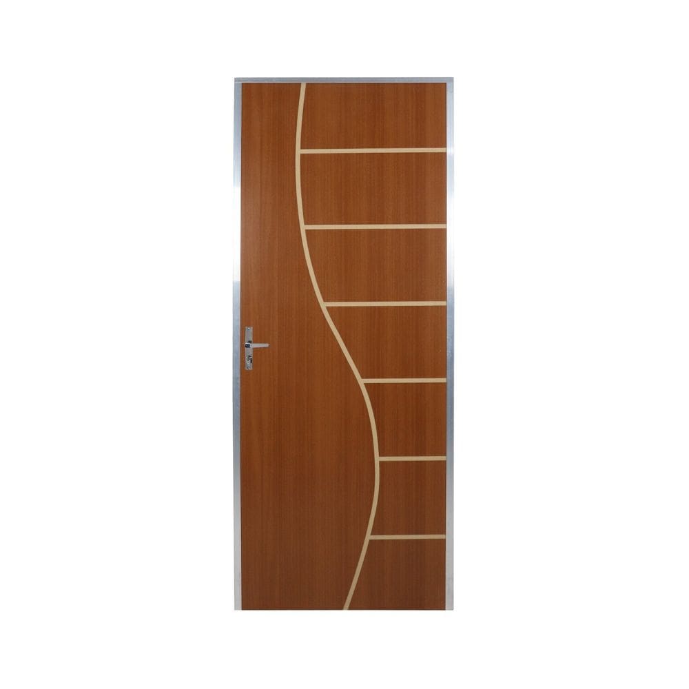 Kit Porta de Madeira Decorada 212x95cm com Batente de Aluminio 3,6cm Cantareira MGM Mogno