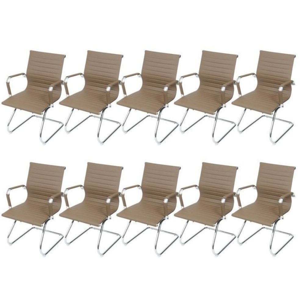 Kit 10 Cadeiras para Escritório Interlocutor Base Fixa Esteirinha Sintético 3301 Caramelo