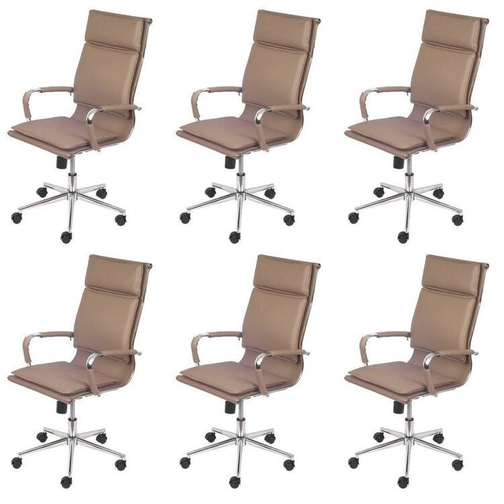 Kit 6 Cadeiras para Escritorio Presidente Design Italiano Estofada em Sintético 3304 Caramelo
