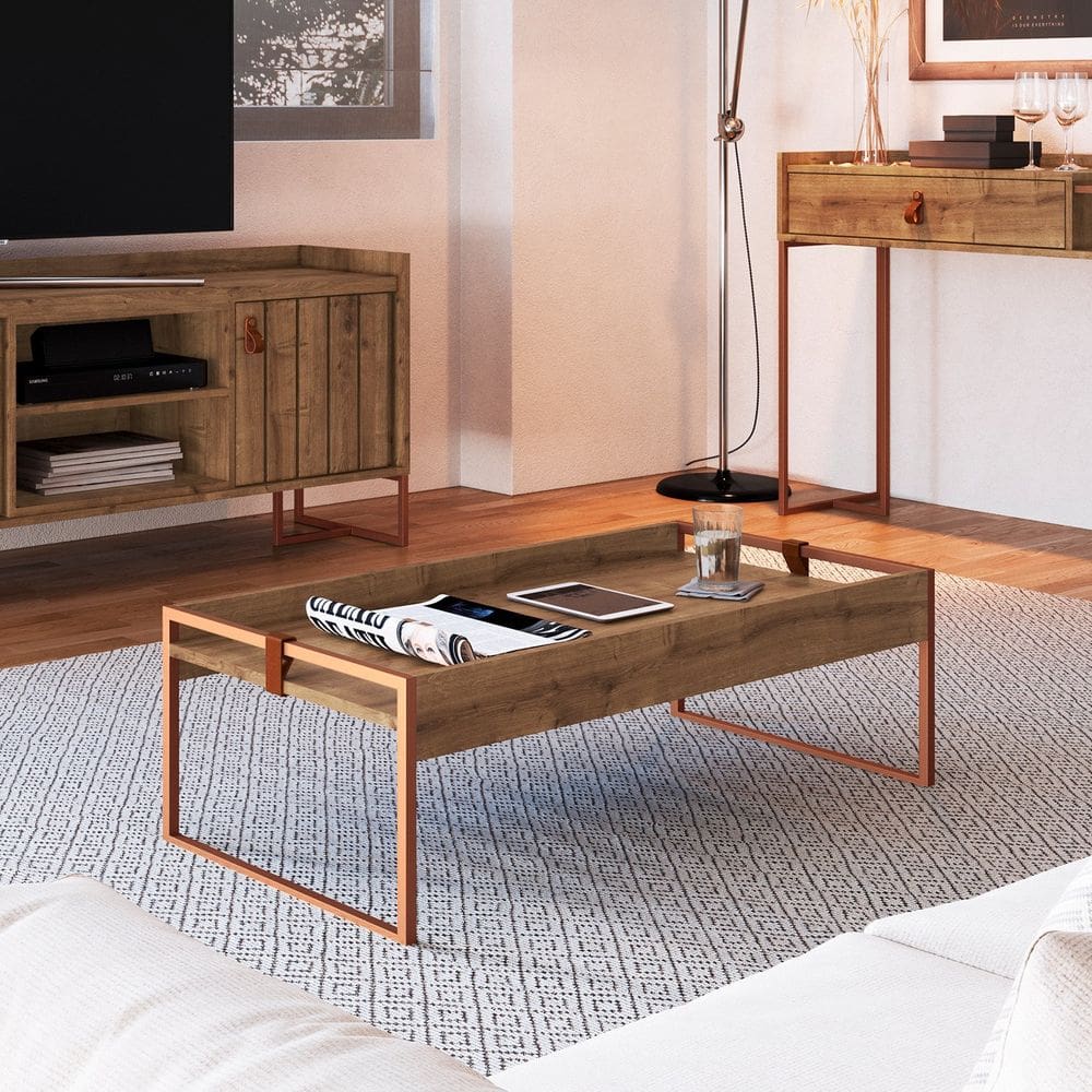 Mesa Centro Columbia Retangular para Sala de Estar Woodmel