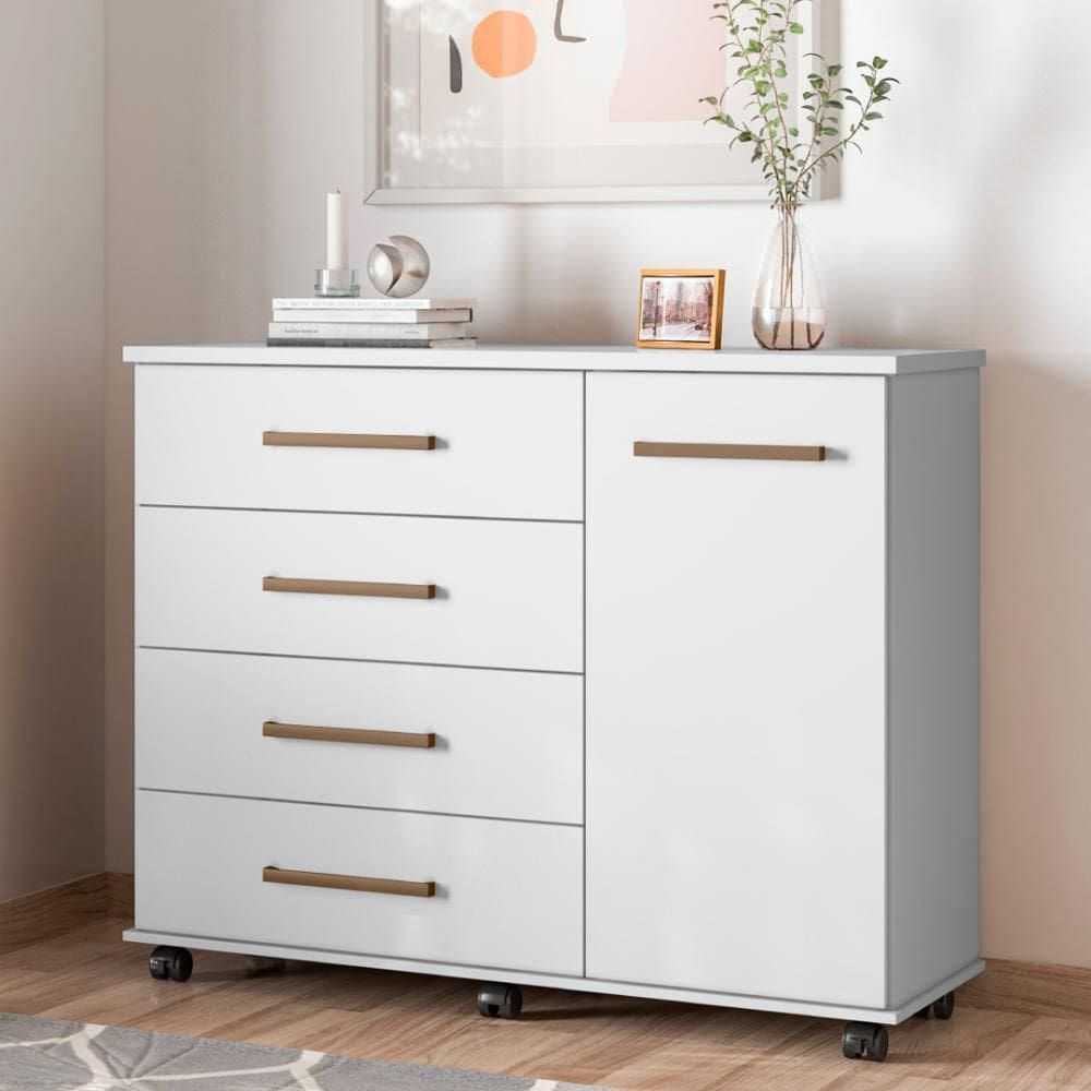 Cômoda 4 Gavetas 1 Porta com Rodizios Flora