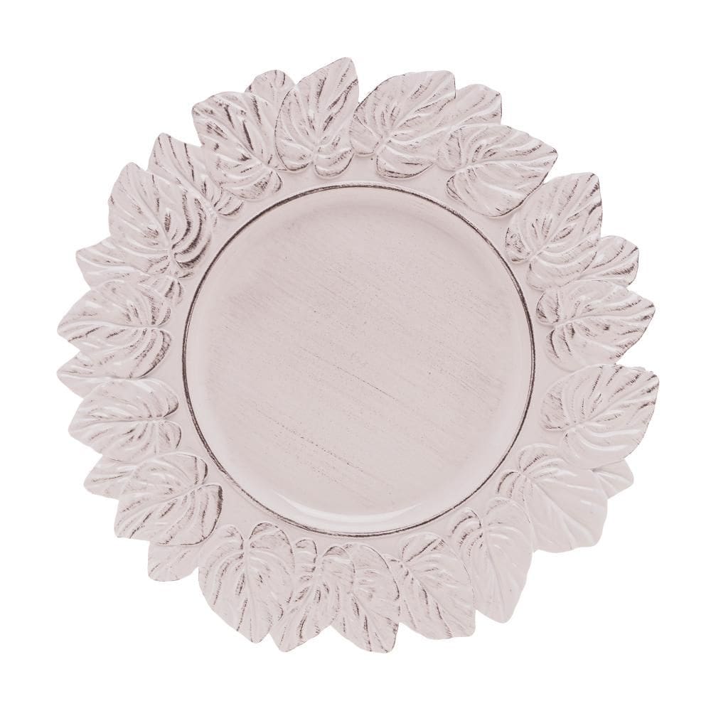 Sousplat de Plástico Platinado Garden Leaf Branco 35cm
