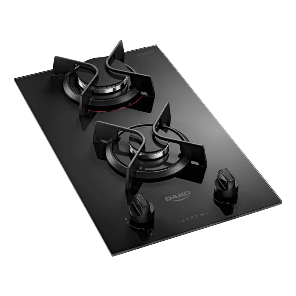 Fogão Cooktop à Gás Supreme Dako 2 Bocas com Mesa Vidro Bivolt-Preto