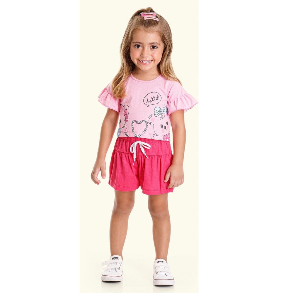 Conjunto Verão Cropped e Short Flamê Rosa e Pink Menina