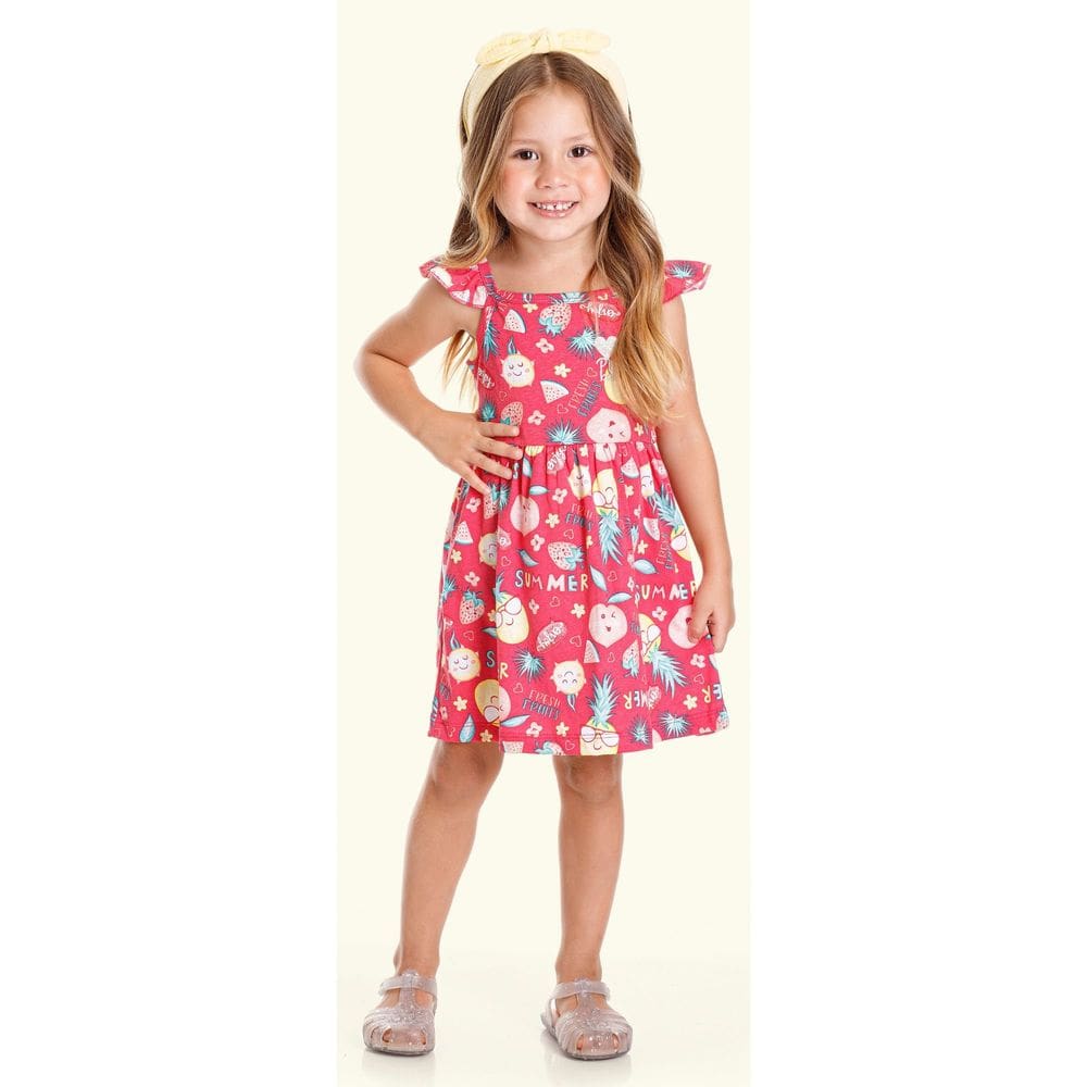 Vestido Soltinho Menina Meia Malha Estampado Verão Vermelho