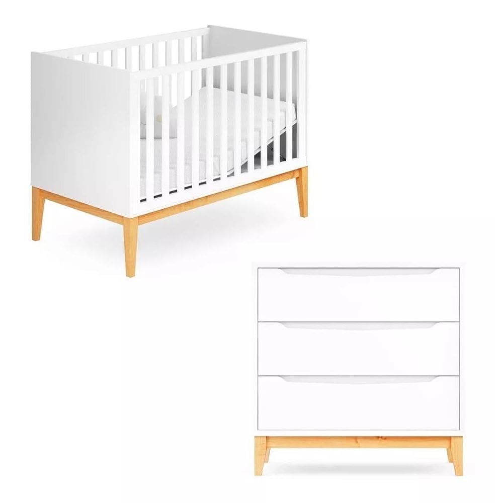 Quarto De Bebê Retrô Berço E Cômoda Amor Perfeito Cor Branco