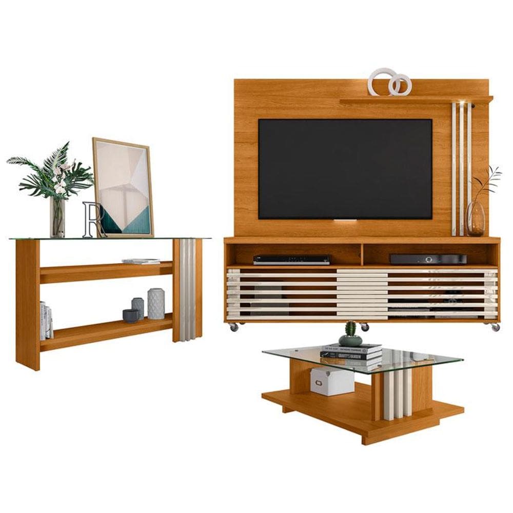 Estante Home Theater com Aparador e Mesa de Centro Frizz Cinamomo Off White – Madetec
