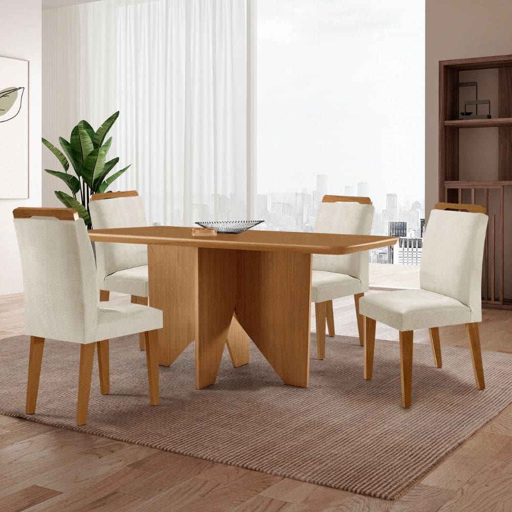Mesa de Jantar Evora 120cm MDF Canto copo e com 4 Cadeiras Athenas