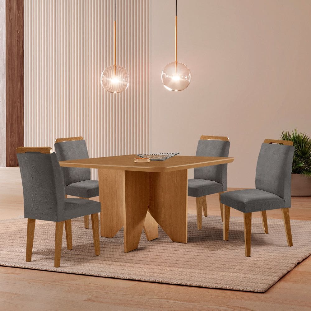 Mesa de Jantar Evora 90cm MDF Canto copo e com 4 Cadeiras Athenas