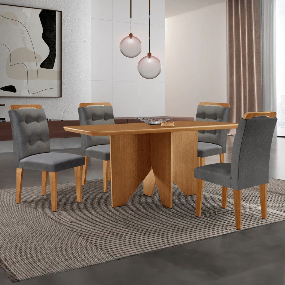 Mesa de Jantar Evora 120cm MDF Canto copo e 4 Cadeiras Carol