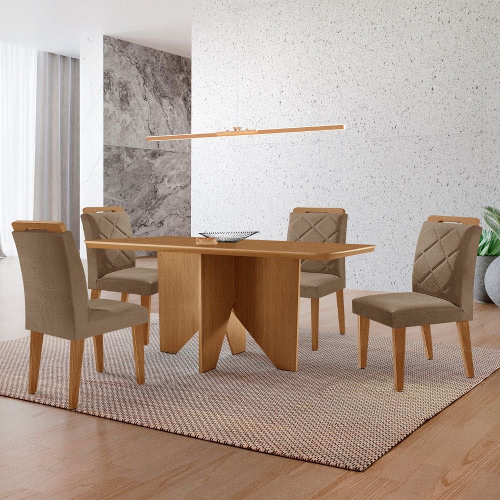 Mesa de Jantar Evora 120cm MDF Canto copo e com 4 Cadeiras Melissa