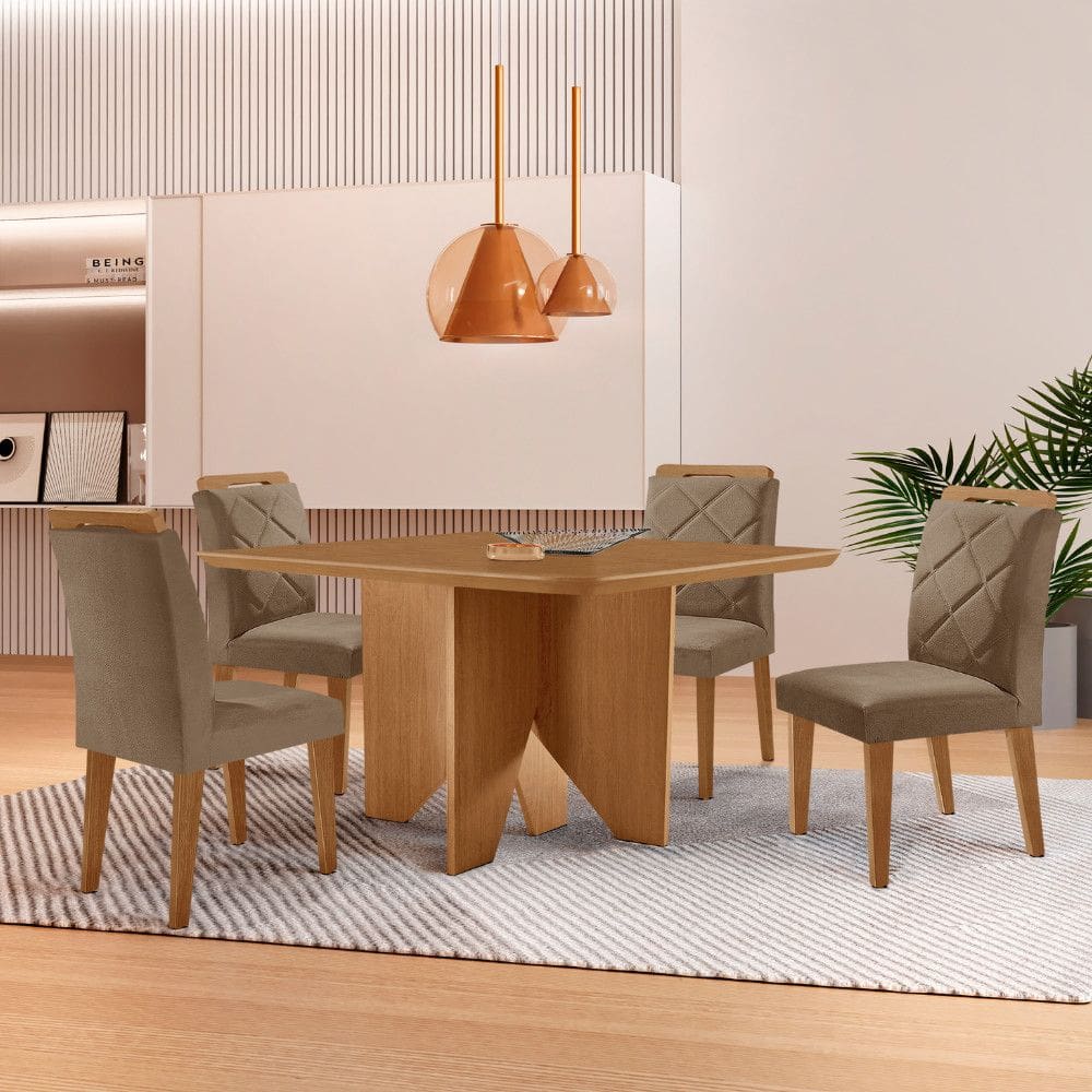 Mesa de Jantar Evora 90cm MDF Canto copo e com 4 Cadeiras Melissa