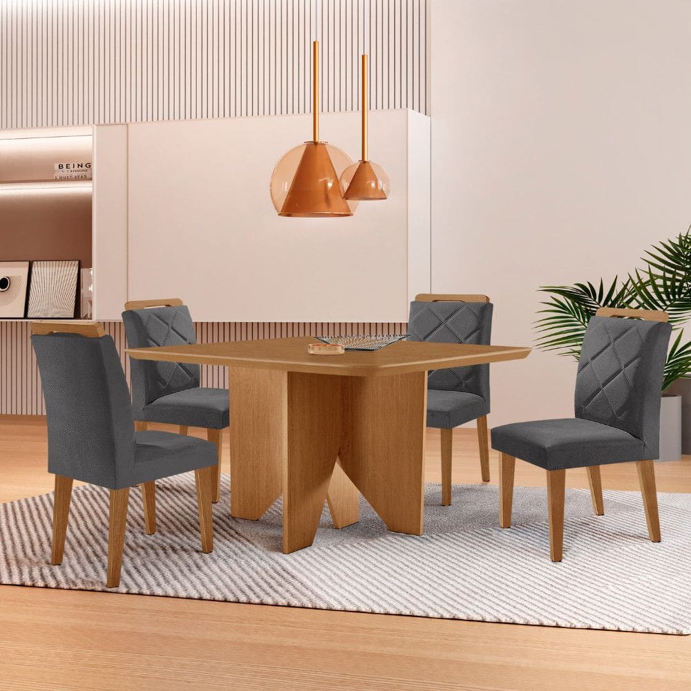 Mesa de Jantar Evora 90cm MDF Canto copo e com 4 Cadeiras Melissa
