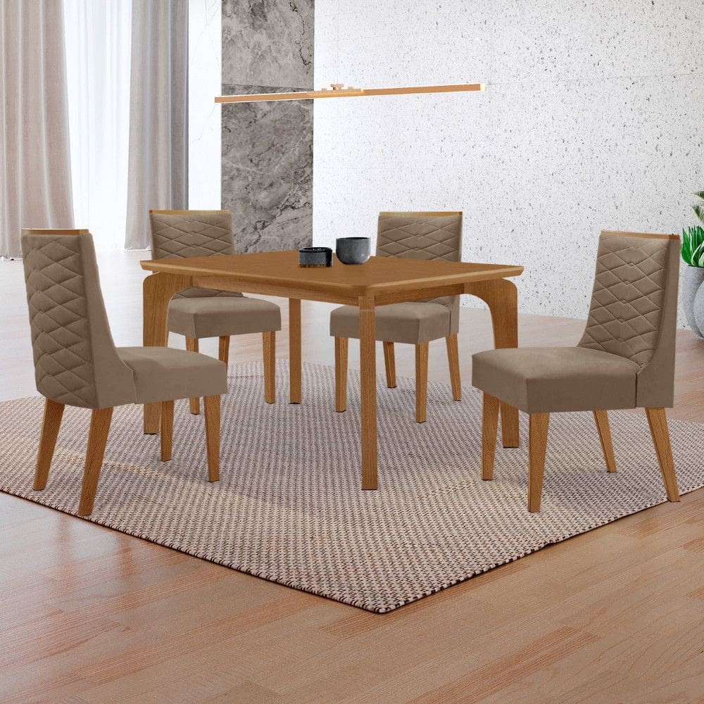Mesa Liz 120 MDF canto copo e com 4 Cadeiras Safira