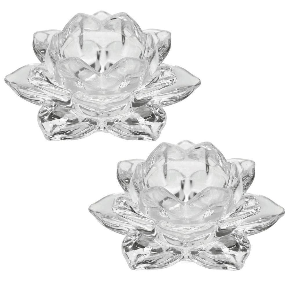 Kit 2 Porta Velas Castiçal Flor De Lotus Vidro Transparente Luxo - Tuut