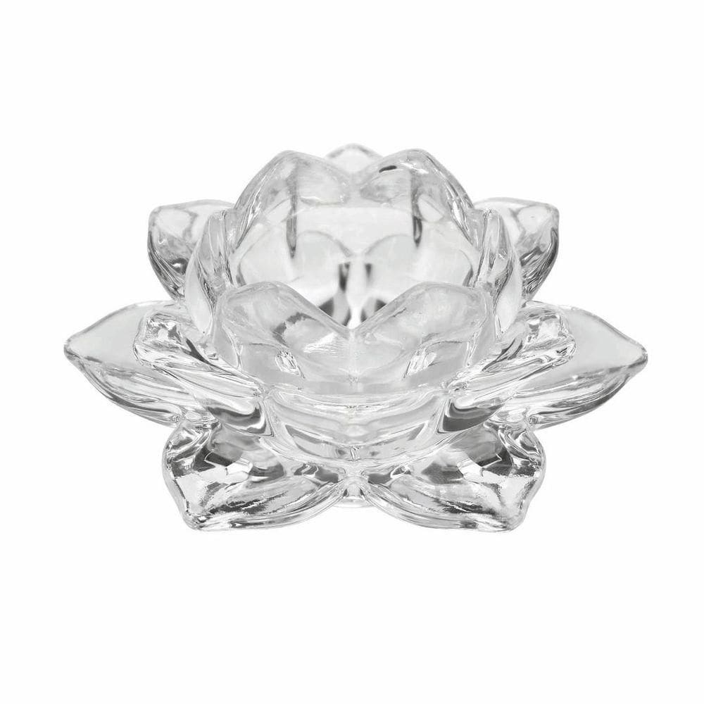 Porta Velas Castiçal Flor De Lotus Vidro Transparente Luxo - Tuut