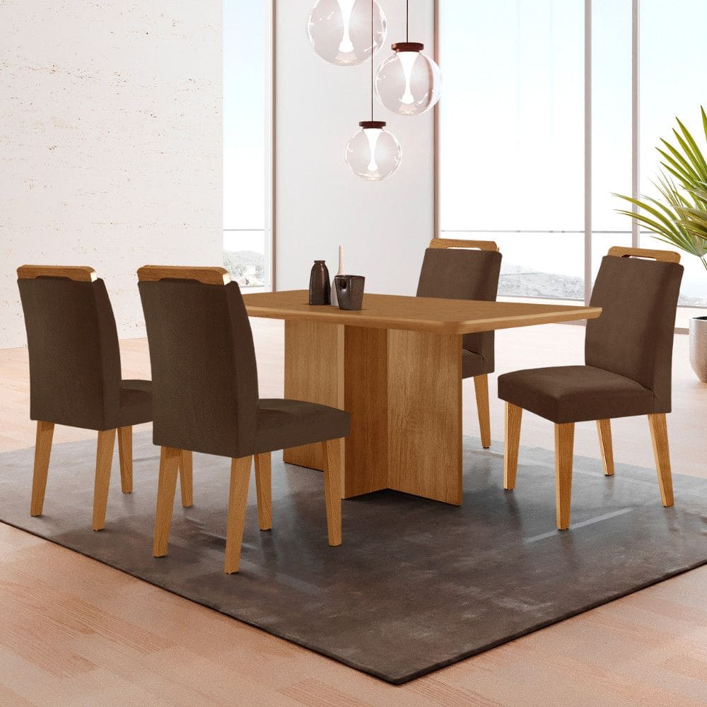 Mesa Olimpia 120 MDF canto copo e com 4 Cadeiras Athenas