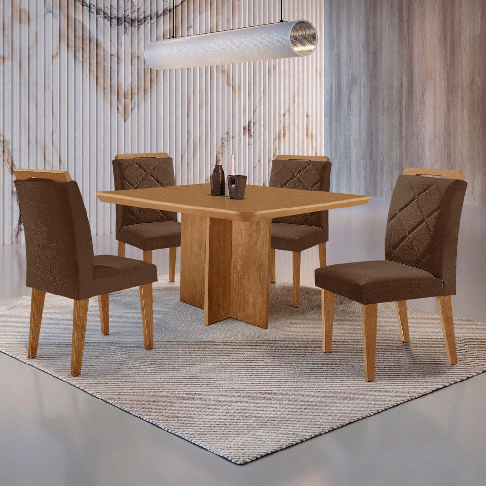 Mesa de Jantar Olímpia 90cm MDF Canto copo e com 4 Cadeiras Melissa