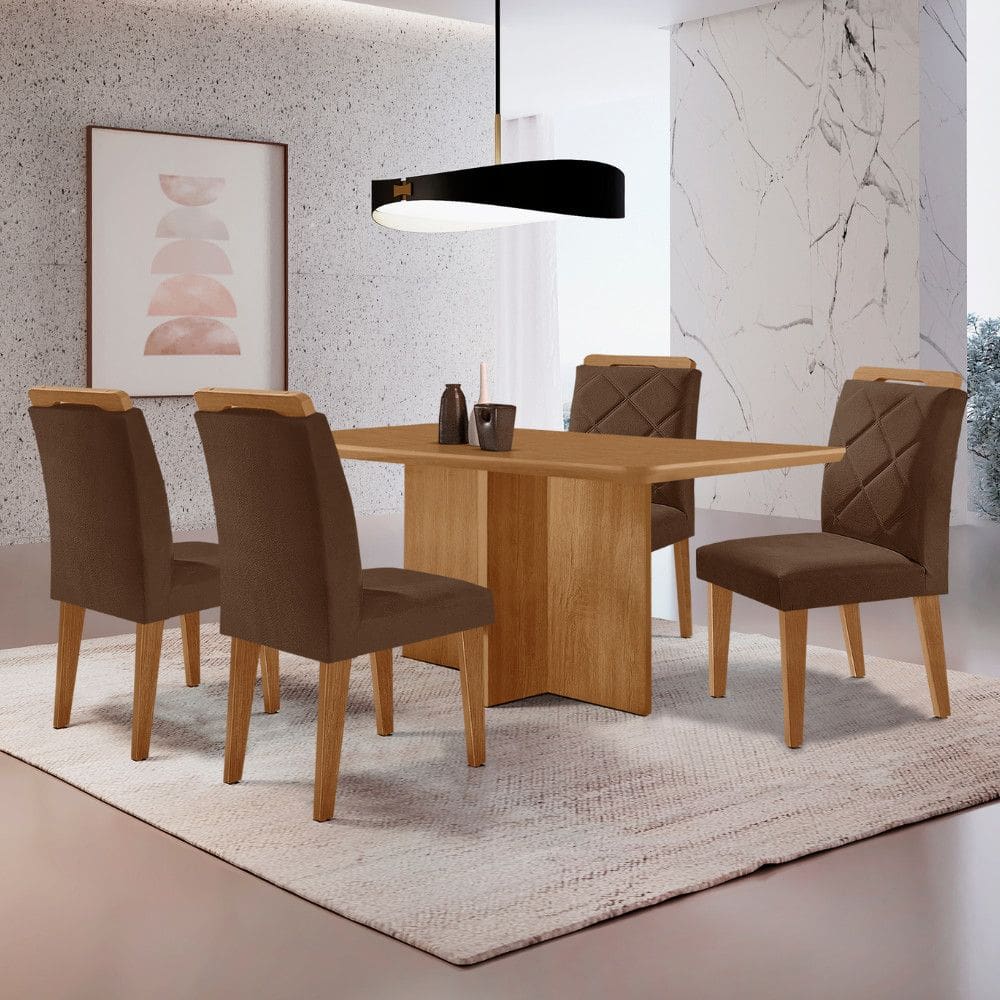 Mesa Olimpia 120 MDF canto copo e com 4 Cadeiras Melissa