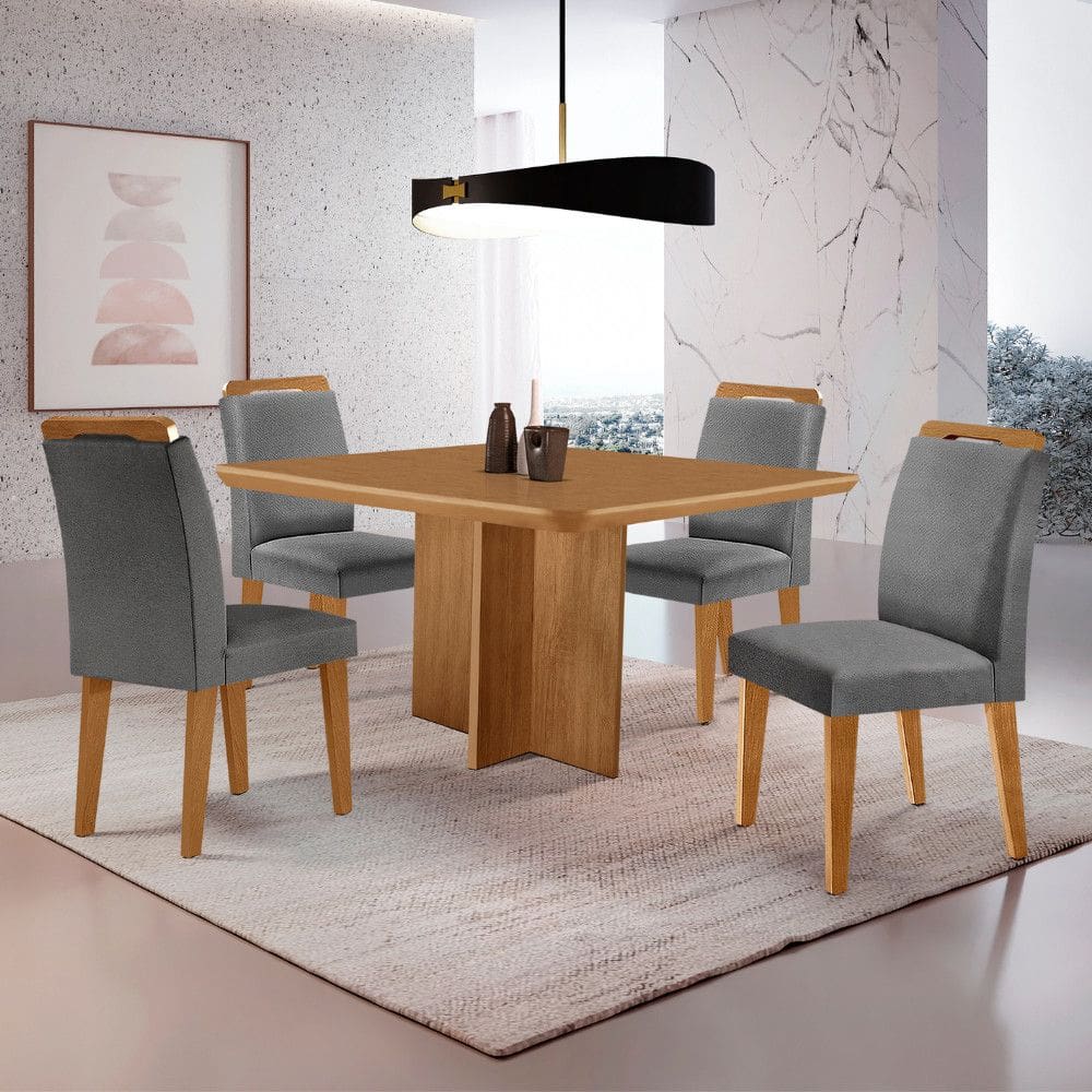 Mesa Olimpia 90 MDF canto copo e com 4 Cadeiras Athenas