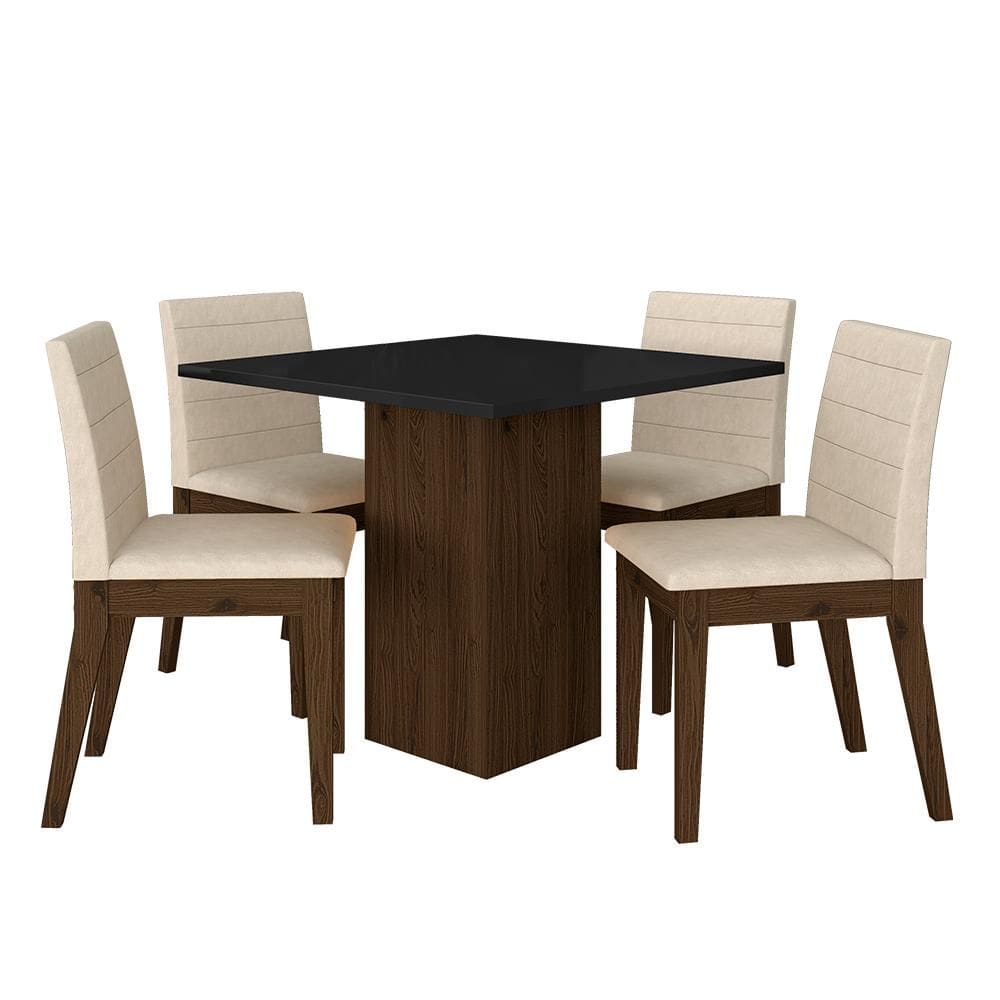 Mesa De Jantar Quadrada Com 4 Cadeiras Moscou Imbuia/preto/bege - M.a