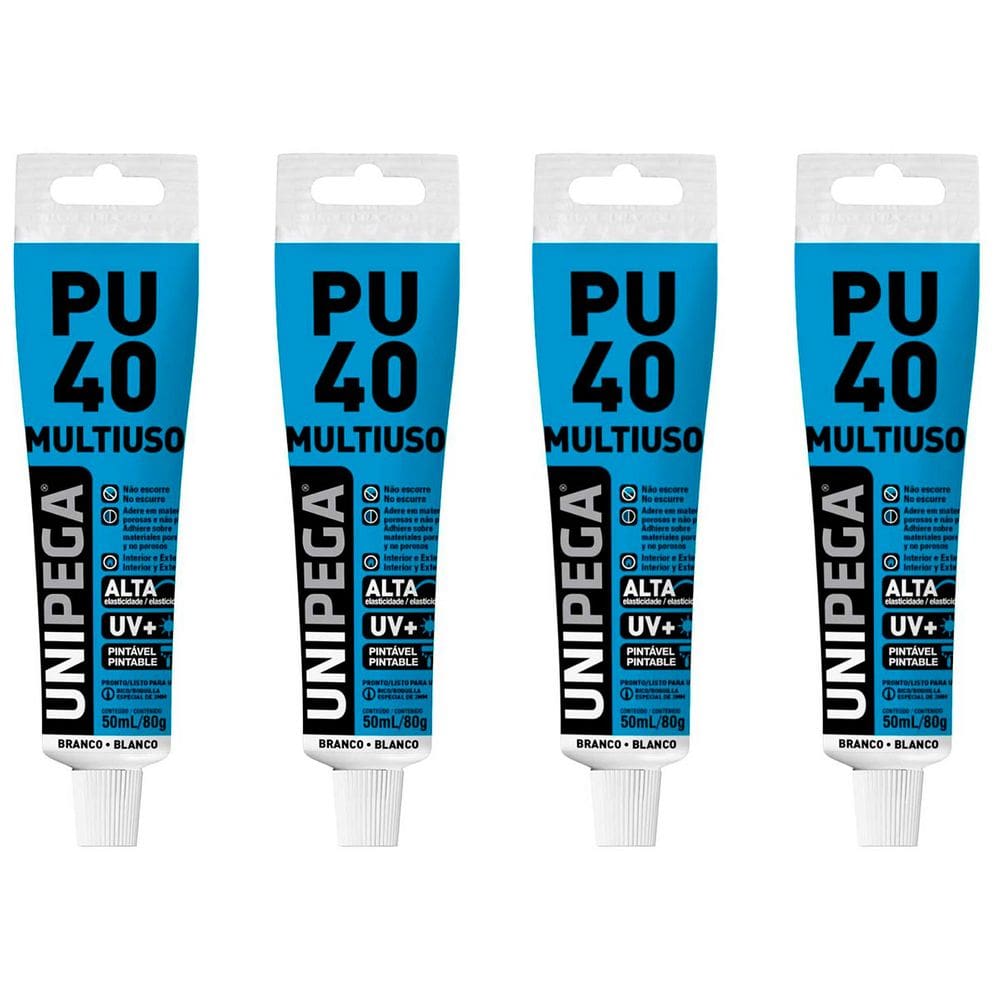 Kit 4 Adesivo Selante Poliuretano Pu40 80g Branco- Unipega
