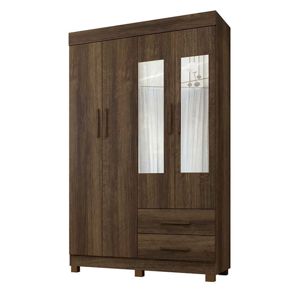 Guarda Roupa Solteiro 4 Portas 2 Gavetas Com Espelho Copacabana New Benetil Móveis Imbuia