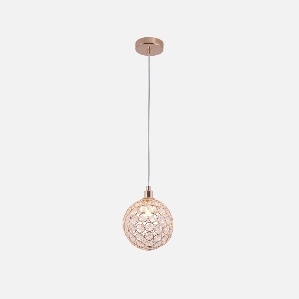 Pendente Globo de Metal Cristal Dourado 12cm Led 25W 1G9 Bivolt