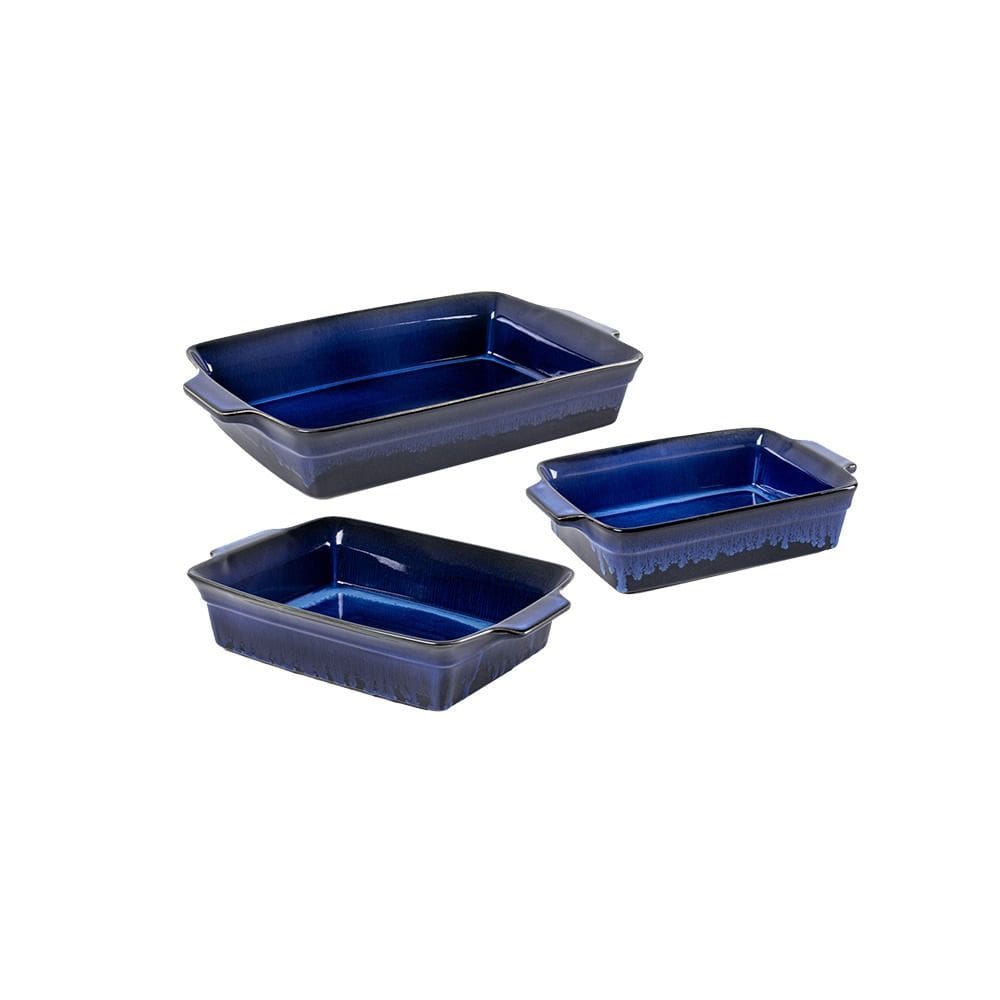 3 Travessas de Cerâmica Azul 42cm UN0020 BTC