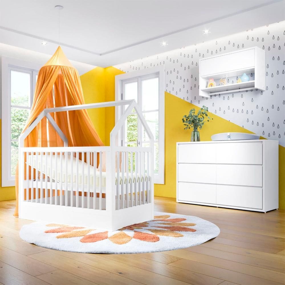 Quarto De Bebê Completo Com Berço Montessoriano E Cômoda