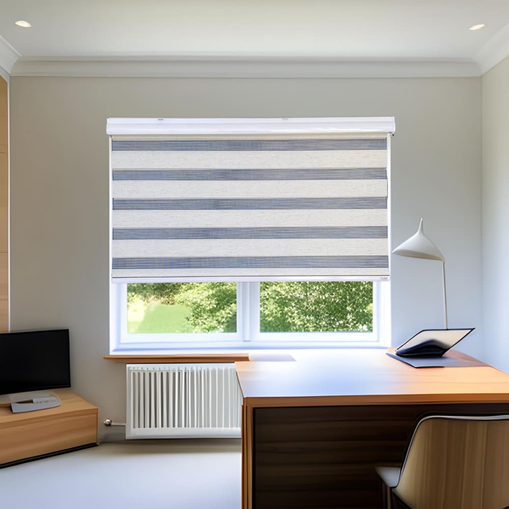 Persiana Rolo Duplo Tecido Zebra Linho 140 (L) x 160 (A) Double Vision C/ Bandô e Kit Instalação