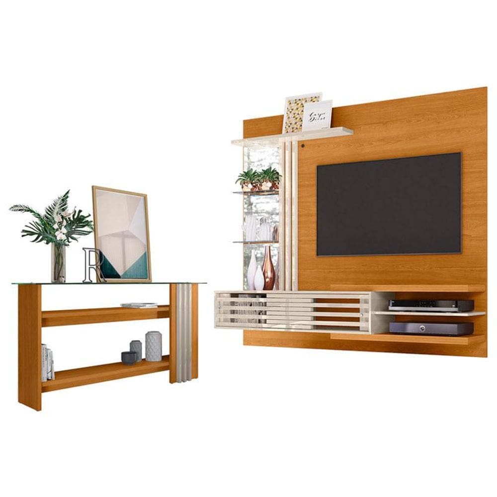 Estante Home Theater Suspenso com Aparador Frizz Supreme Cinamomo Off White – Madetec