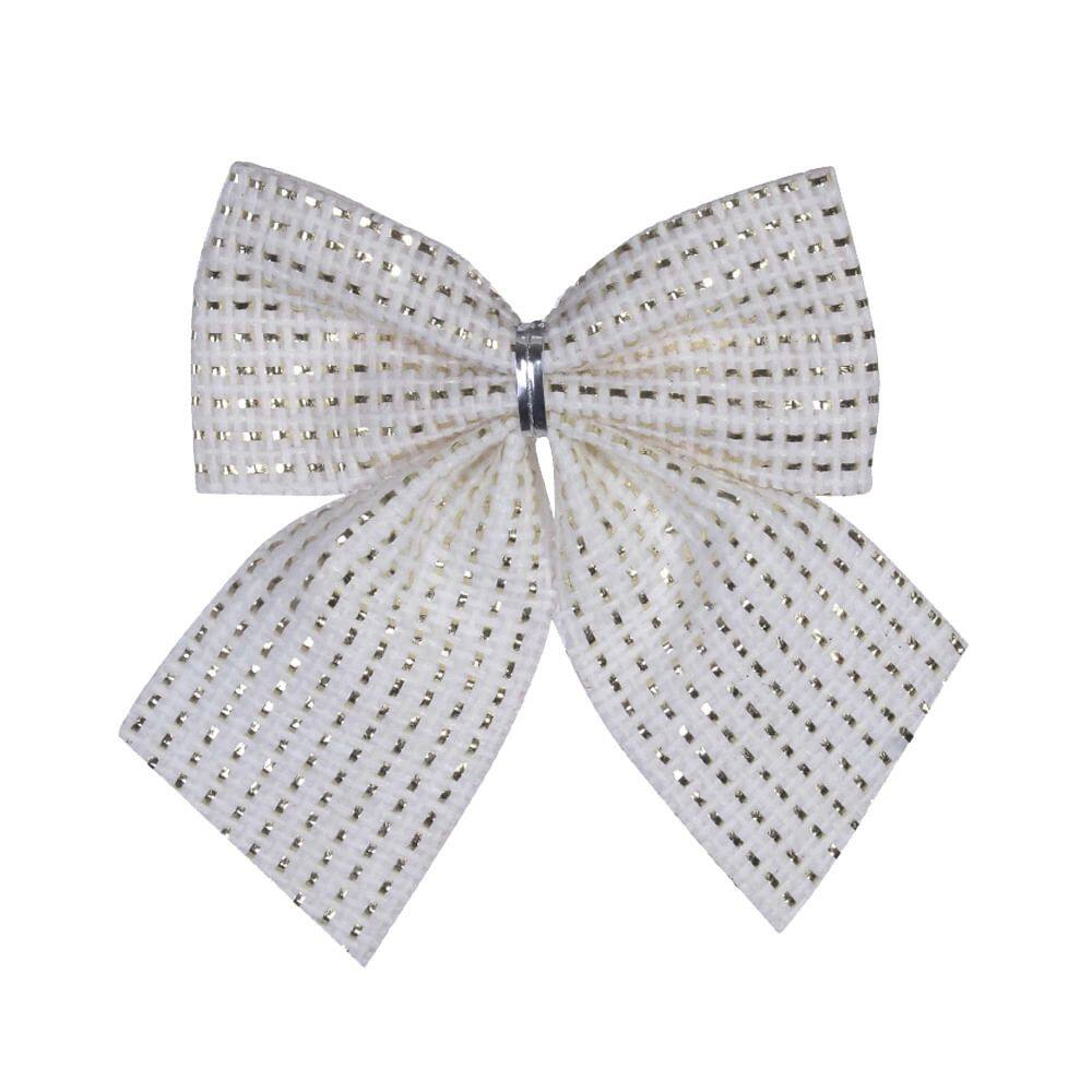 Enfeite Laço Natal em Tecido D&A com Glitter Branco 3 Unidades 10x9,5cm