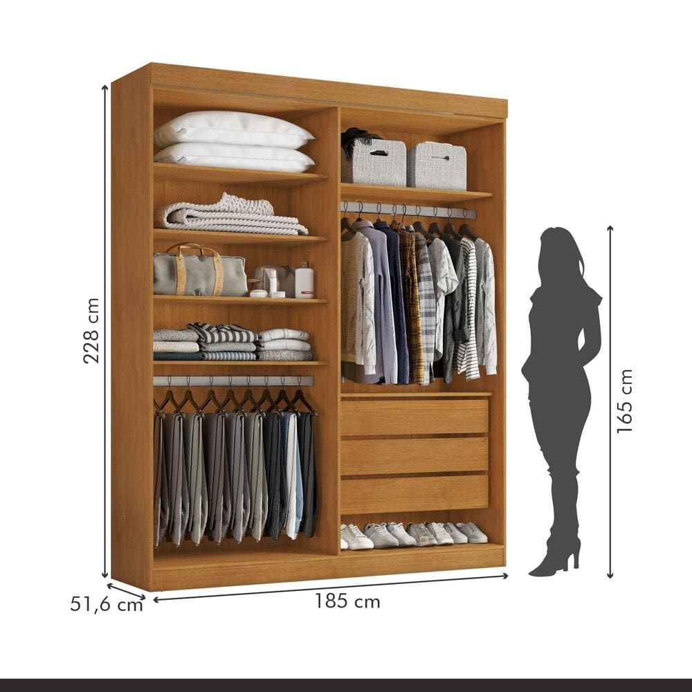 Closet Casal sem Portas 3 Gavetas Caribe Cinamomo | Extra