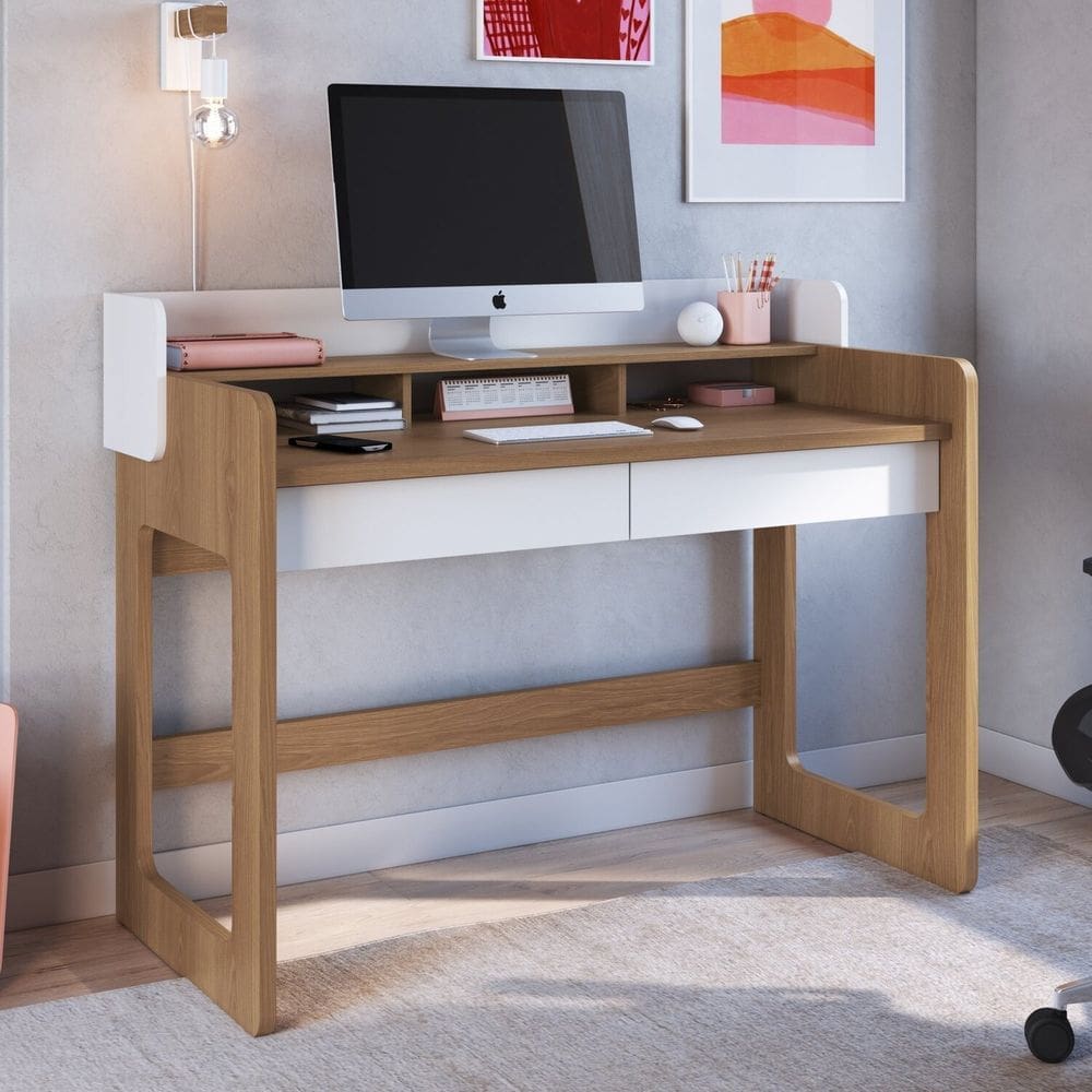 Escrivaninha 2 Gavetas 128cm Home Office Flexus Branco