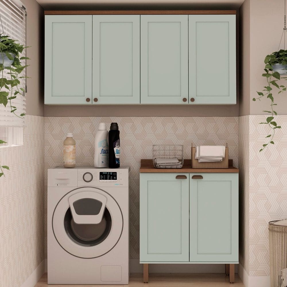 Kit Área de Serviço com 3 Módulos com Portas Provençais Para Lavanderia 100% MDF Mint
