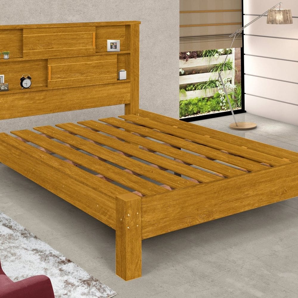Cama Casal Cabeceira com Nichos e Portas Veneza Naturale