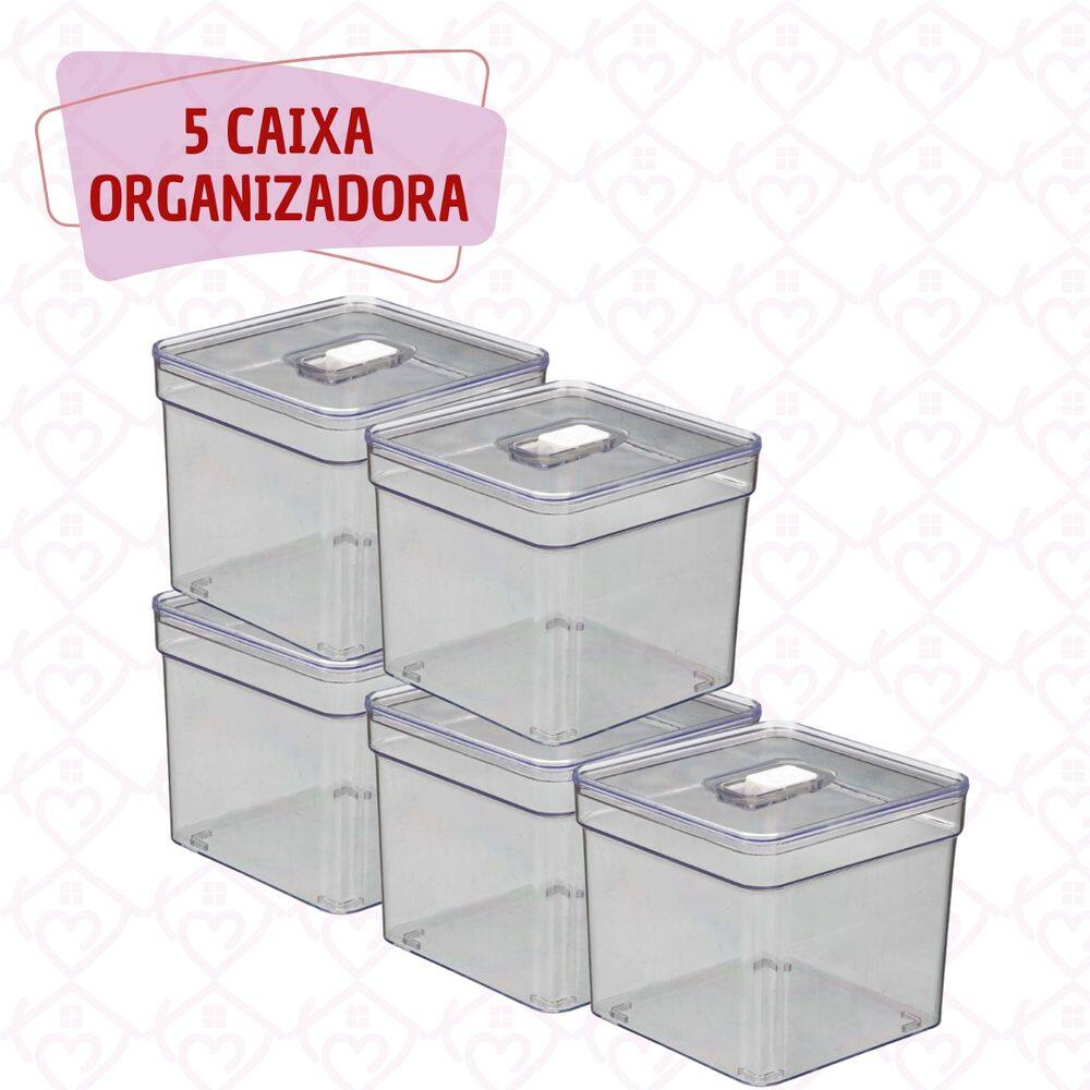 Jogo 5 Organizadores Geladeira 2,8L Alto Tampa Resistente