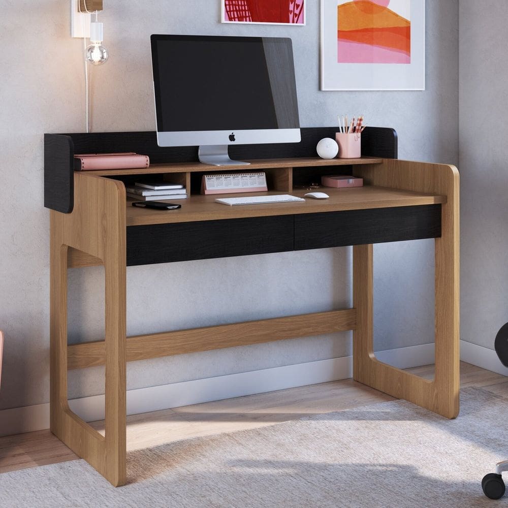 Escrivaninha 2 Gavetas 128cm Home Office Nero Flexus Nero