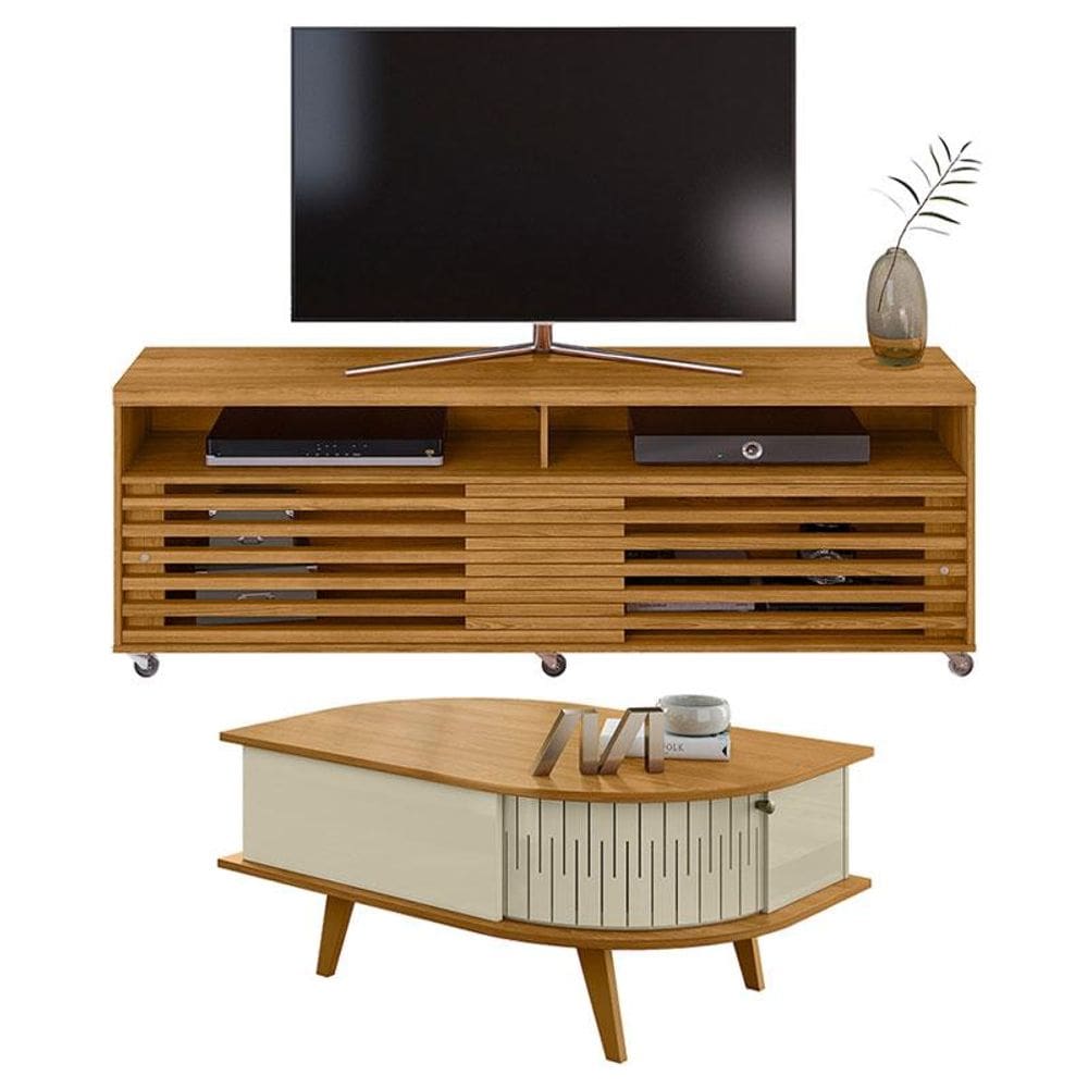 Rack Bancada Frizz Cross com Mesa de Centro Indianápolis Cumaru Opala - Madetec