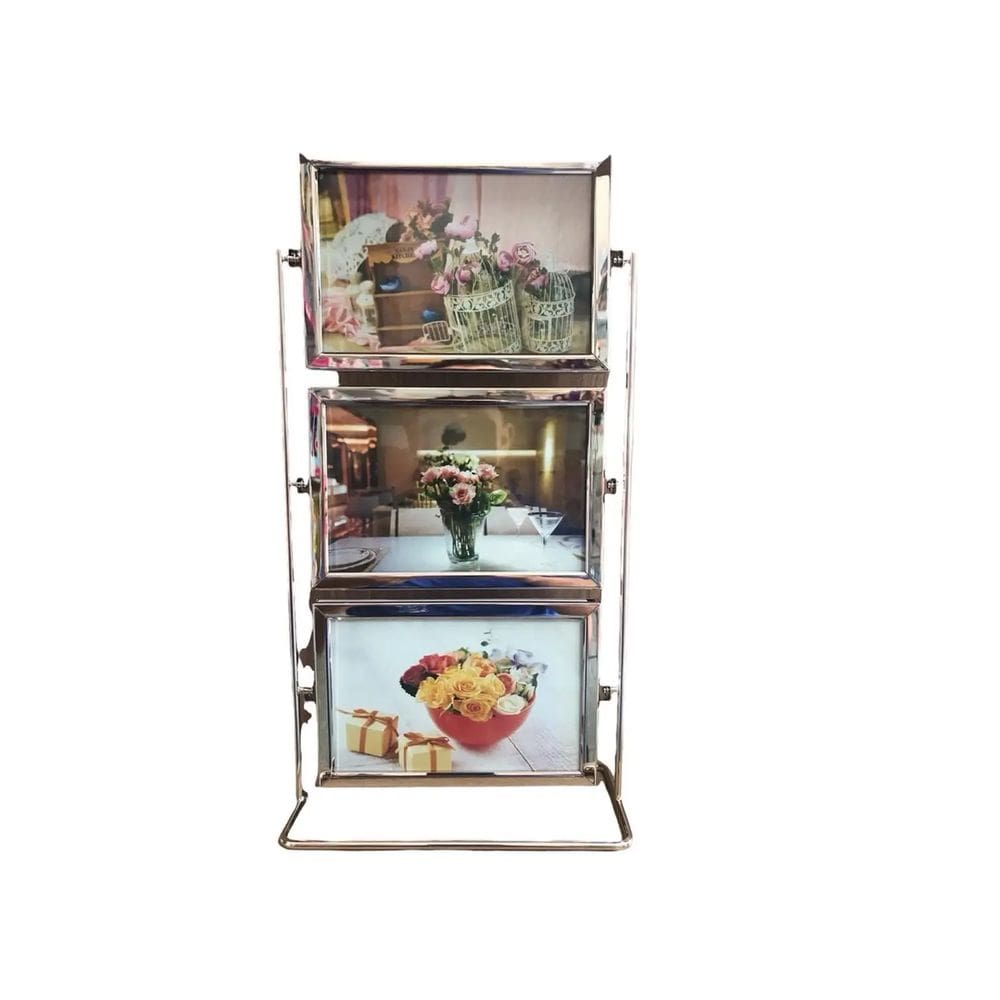 Porta Retrato De Metal Giratório Vertical P/ 6 Fotos 10X15cm