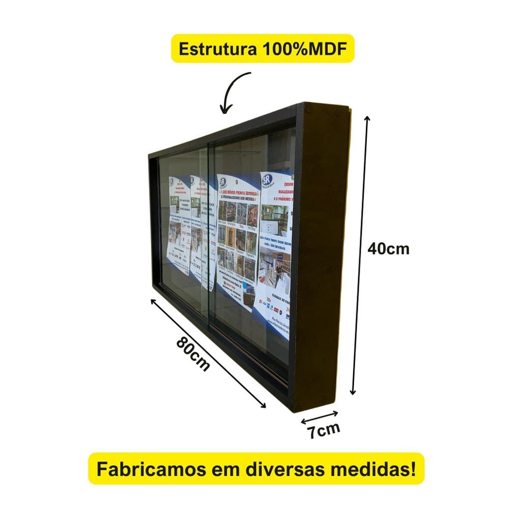 Quadro de avisos 80x42 preto