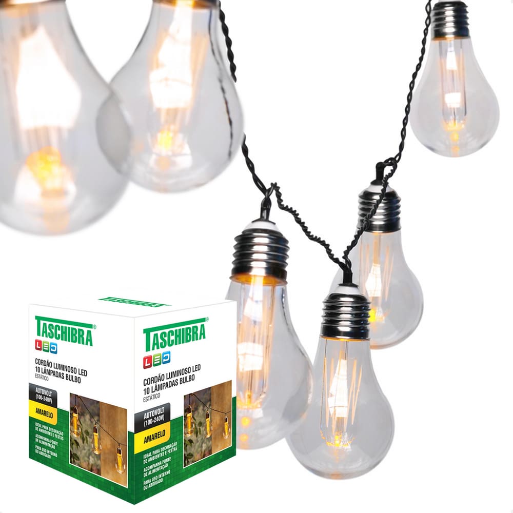 5 Cordão Varal de Luz Cipro Led 10 Lâmpadas Vintage Taschibra